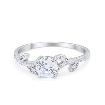 Floral Art Deco Wedding Engagement Bridal Ring Round Simulated Cubic Zirconia 925 Sterling Silver